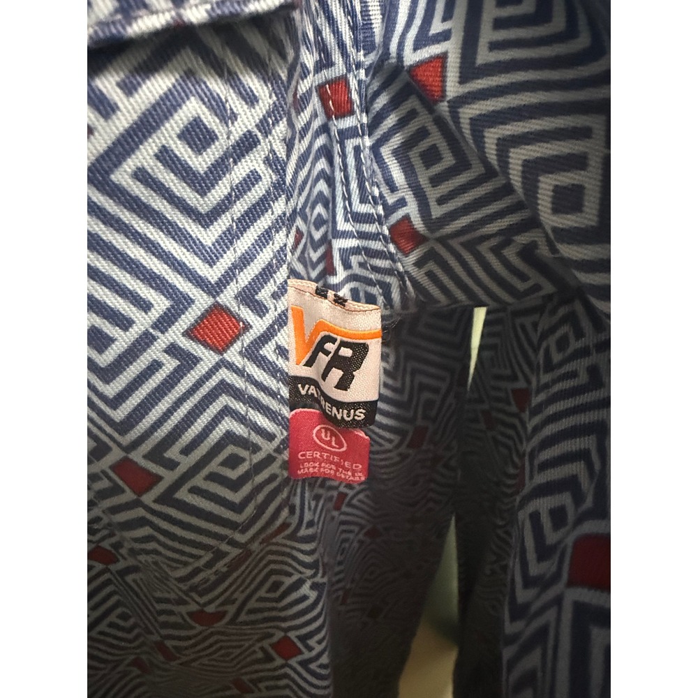 Vatrenus FR Flame Resistant Work Shirt Mens Medium Blue Geometric Snap Western - Picture 4 of 5